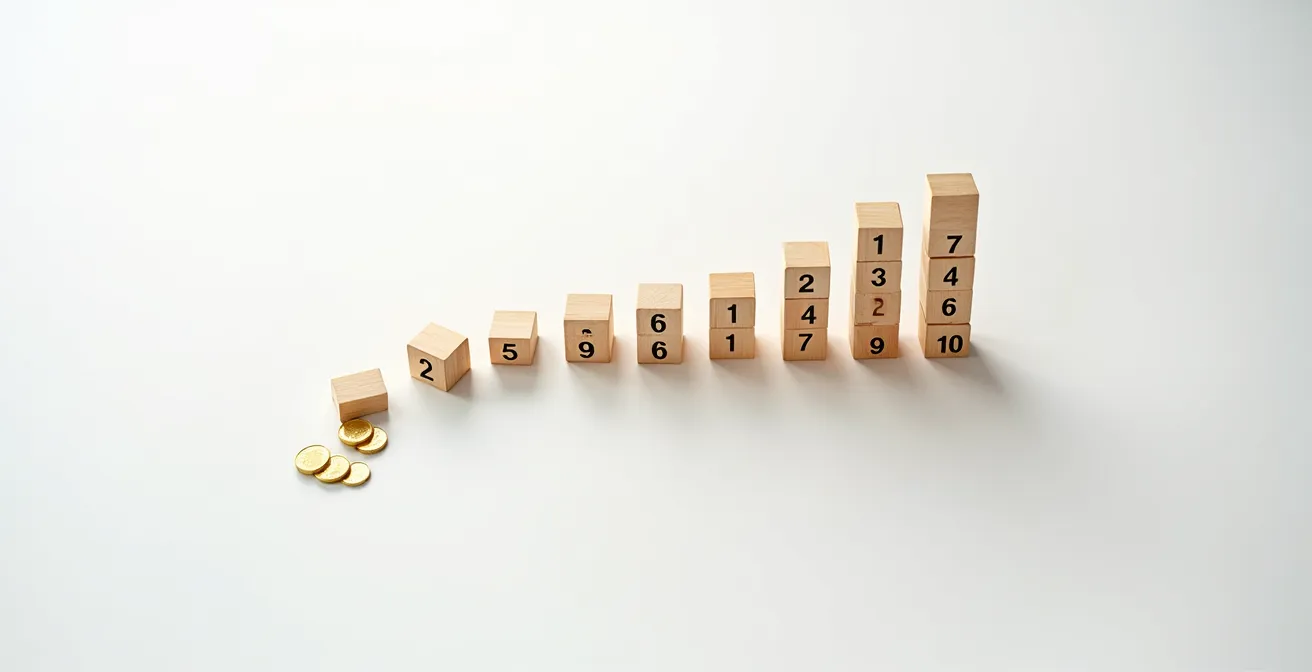 Vue aérienne d'un bureau minimaliste avec calendrier et pièces disposées en progression