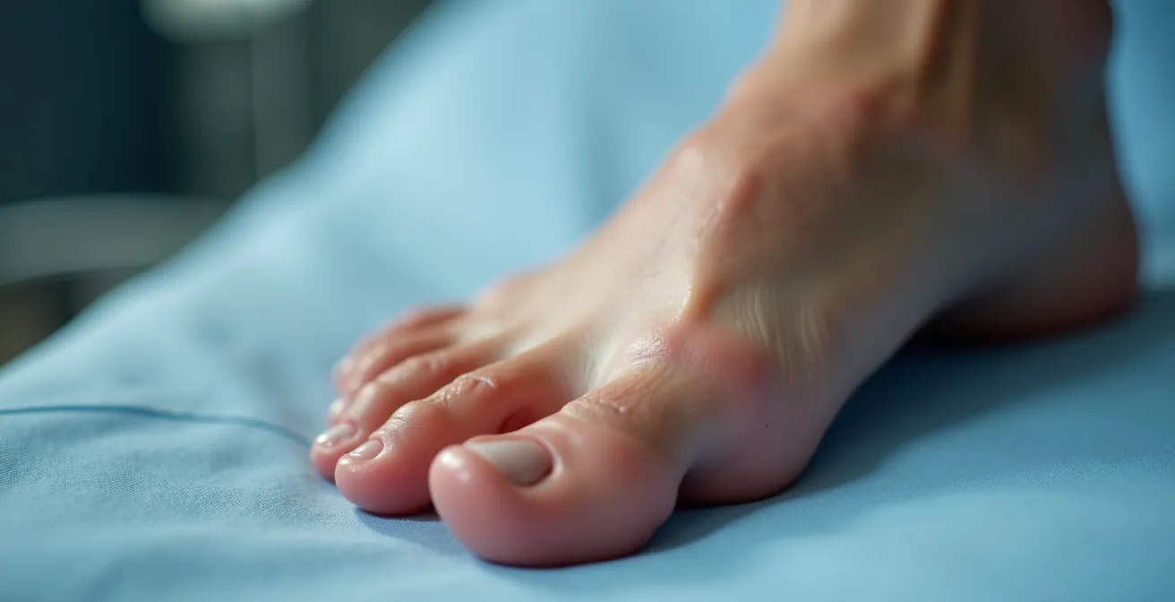 Pied examiné sous différents angles montrant l'évolution d'une pathologie